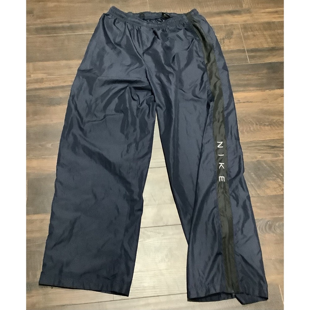 Nike Men's Windbreaker Ankle Zip Pants Blue/Black Y2K Nike Spell-out/ Sz L